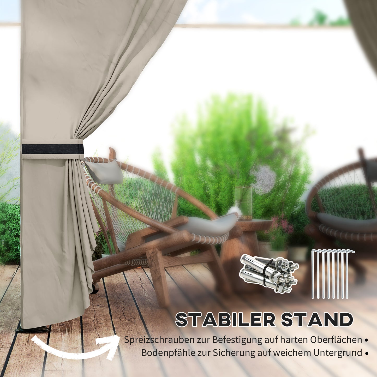 Outsunny 3,4 x 3,4 m Gartenpavillon, Bierzelt mit Lüftungsdach, Bogenfenstern, Stahlgestell, Hellgrau