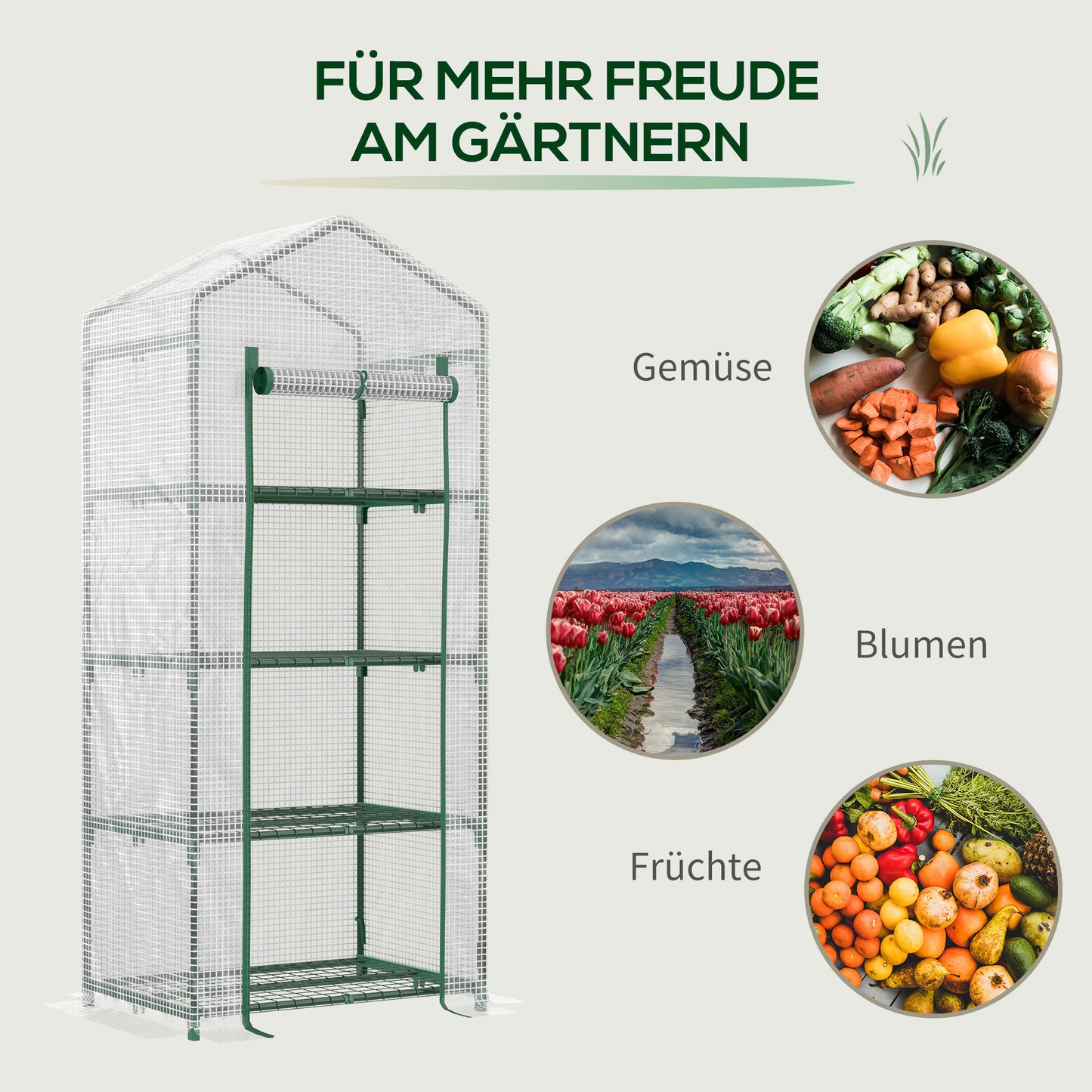 Outsunny Folien-Gewächshaus, Treibhaus, Mini-Gewächshaus, Pflanzenhaus, Frühbeet, 4 Regalfächer, 70 x 50 x 160 cm, Weiß