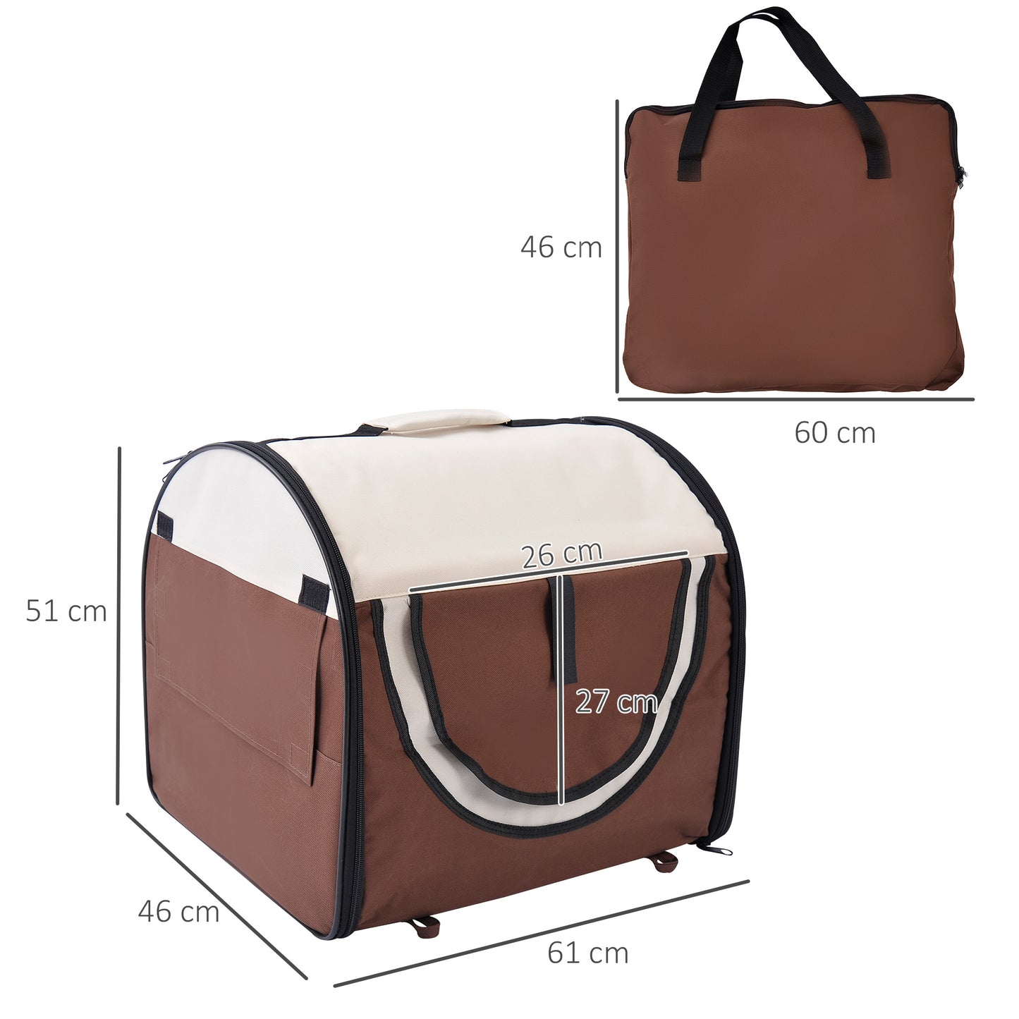 PawHut Hundebox faltbare Hundetransportbox Haustierrucksack mit Kissen Reisetasche Transportbox für Tier wasserdicht Oxfordstoff Kaffee 61 x 46 x 51 cm