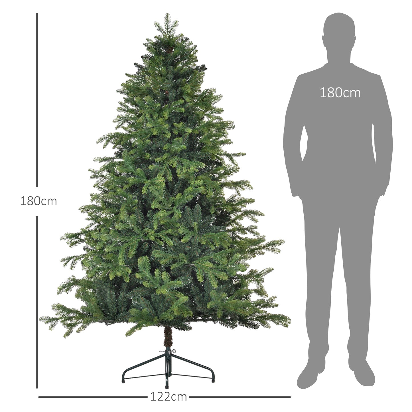 HOMCOM Künstlicher Weihnachtsbaum, realistisches Aussehen, flammhemmend, stabiler Metallfuß, 183 cm, Grün