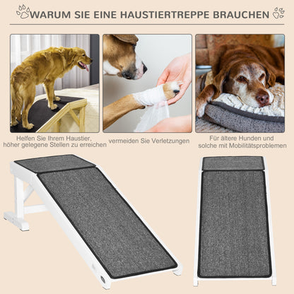 PawHut Haustierrampe mit rutschfestem Teppich 125 x 40 x 35,5 cm Kiefernholz