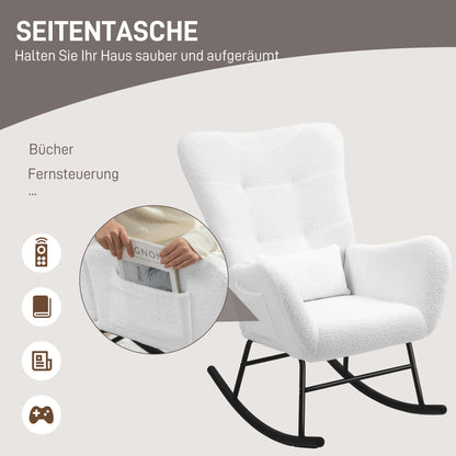 HOMCOM Schaukelstuhl, flauschiger Bezug, Lendenkissen, rutschfest, bis 120 kg, Weiß
