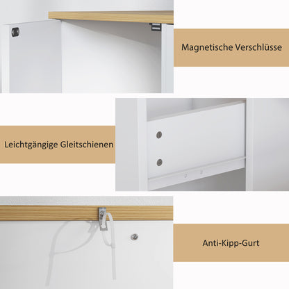 HOMCOM Küchenkommode, Sideboard mit Schublade, Schränken, Regalen, Spanplatte, Weiß