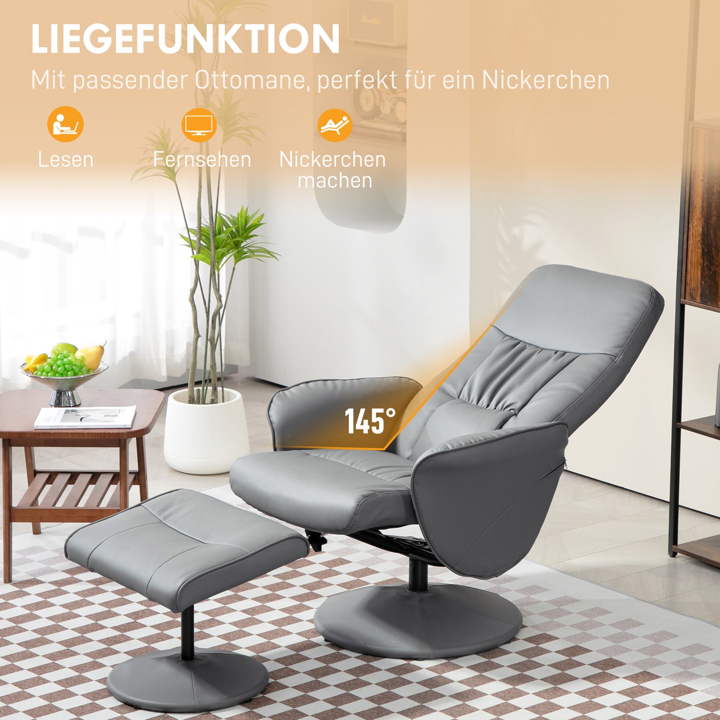 HOMCOM 2-teiliges Sessel-Set Sessel mit Fußhocker Relaxsessel mit Fußhocker, höhenverstellbar, neigbare Rückenlehne, Hellgrau