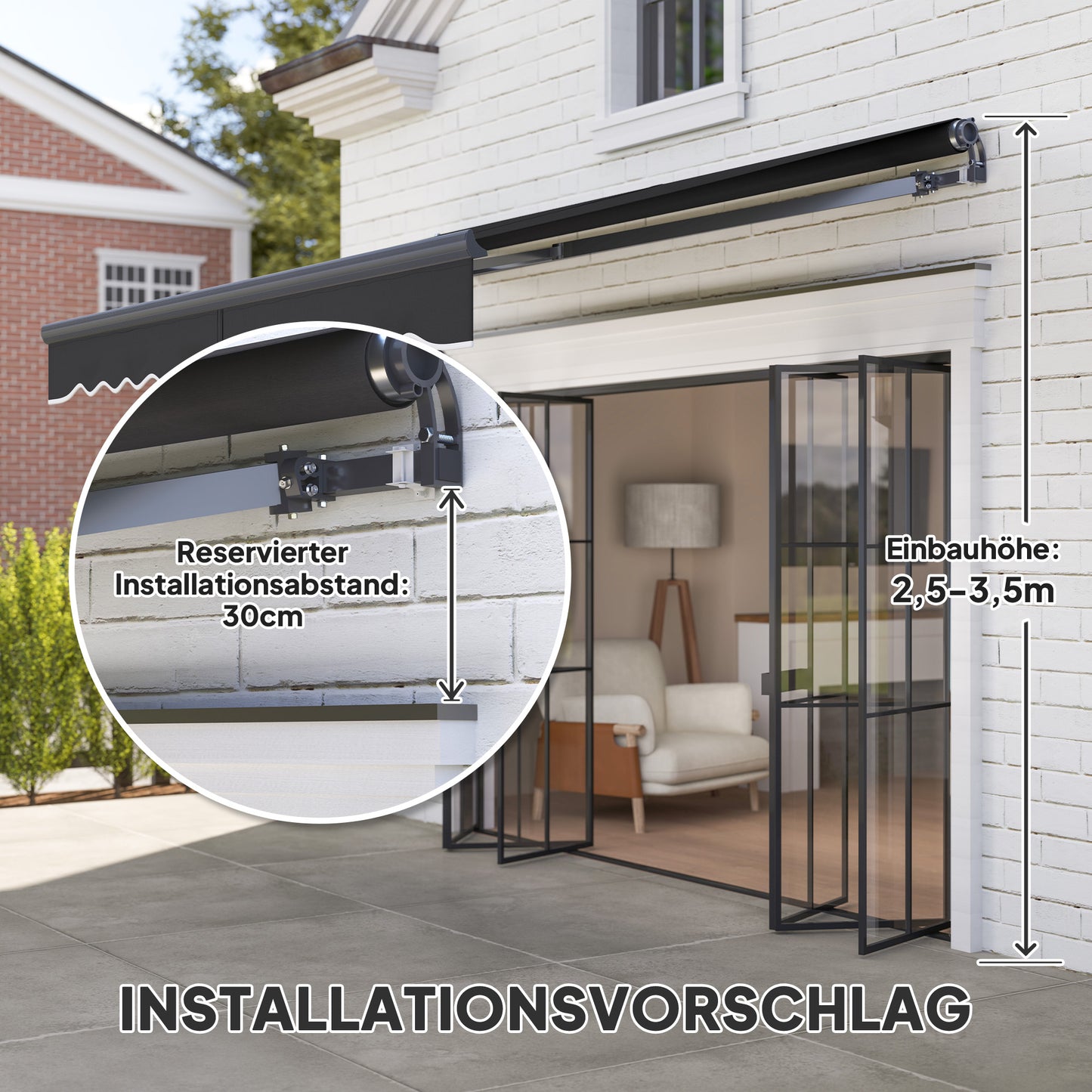 Outsunny Klemmmarkise mit Handkurbel elektrisch höhenverstellbar Gelenkarmmarkise 300 cm breit Dunkelgrau