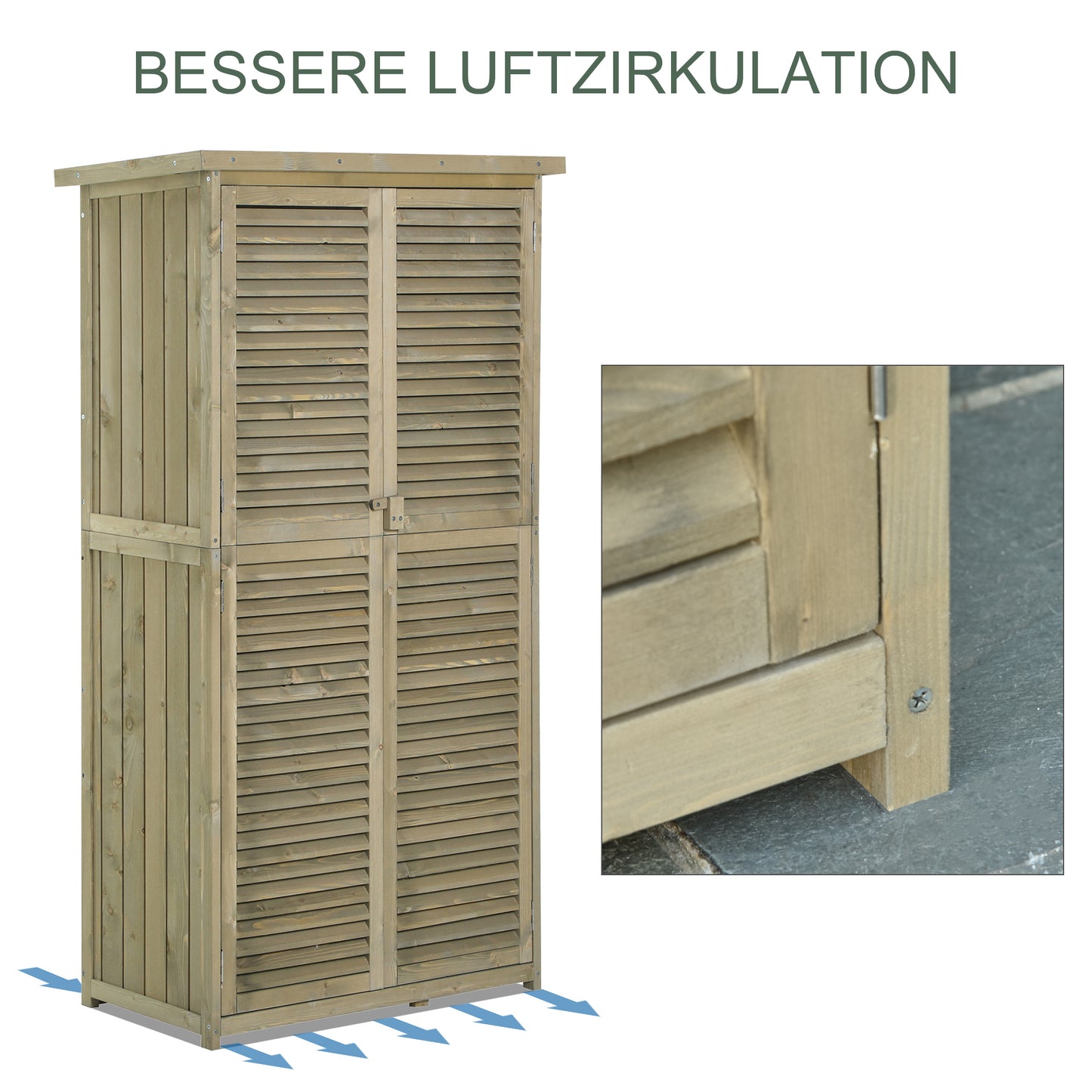 Outsunny Gartenschrank Holz Geräteschuppen Gerätehaus mit Asphaltdach Lamellentür Geräteschrank Schuppen Garten 4 Fächer Grau 87 x 46,5 x 160 cm