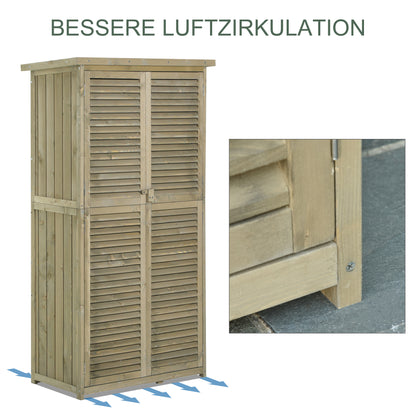 Outsunny Gartenschrank Holz Geräteschuppen Gerätehaus mit Asphaltdach Lamellentür Geräteschrank Schuppen Garten 4 Fächer Grau 87 x 46,5 x 160 cm