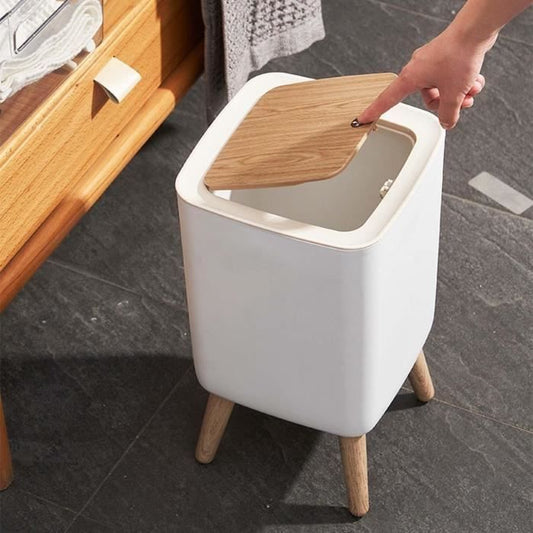 Bathroom push-type floor-standing bin - MALMO SQUARE - KITCHEN MOVE - 10L - Designer wood