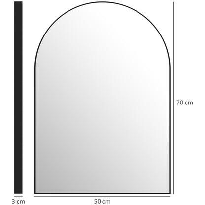 HOMCOM Gebogener Badezimmerspiegel, 50 x 70 cm, Bad-Spiegel mit Aluminium-Rahmen, Deko-Spiegel, Küche, Schwarz