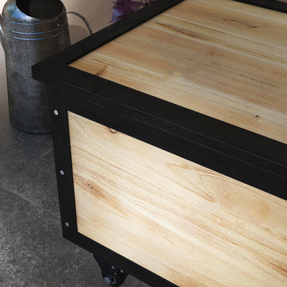 Outsunny Garten-Aufbewahrungsbox, 121 Liter, 2 Räder, wetterfest, Metallscharniere, Naturholz, 100x50x43 cm