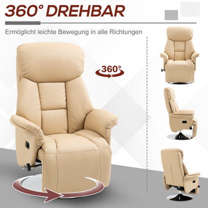 HOMCOM Relaxsessel, Liegefunktion, Lederoptik, Fußstütze, bis 150 kg, 78 x 80 x 109 cm, Beige