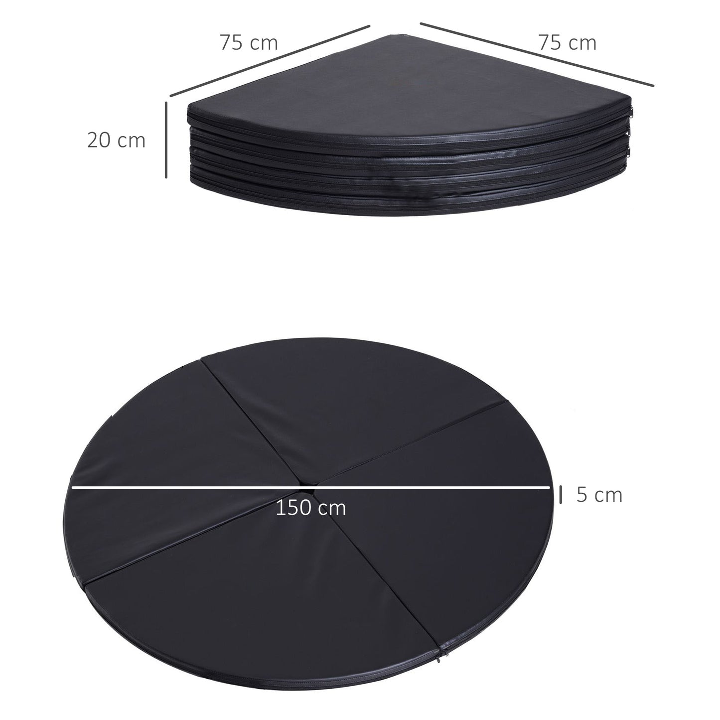 HOMCOM Pole-Dance-Matte, 5 cm dicke runde Kunststoff-Matte für Pole-Dance-Übungen, Gymnastik, Yoga, Schwarz