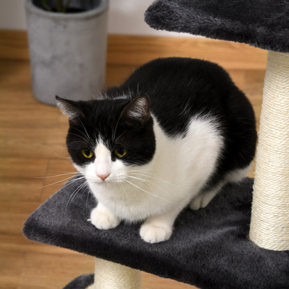 PawHut Kratzbaum 72 cm Katzenturm mit Plüschballen, Sisalstämme, Plattform, Kratzbrett mehrstöckiger Katzenkratzbaum, Kletterbaum, für mittelgroße Katzen, Grau