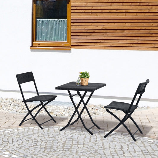 Outsunny Polyrattan Bistroset für 2 Personen Sitzgruppe Rotting Gartenmöbel Set Garnitur Schwarz