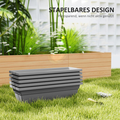 Outsunny 5er-Set Blumentöpfe, Pflanzengefäße aus Kunststoff für Terrasse, Garten, Balkon, 59 x 21 x 16 cm, Grau