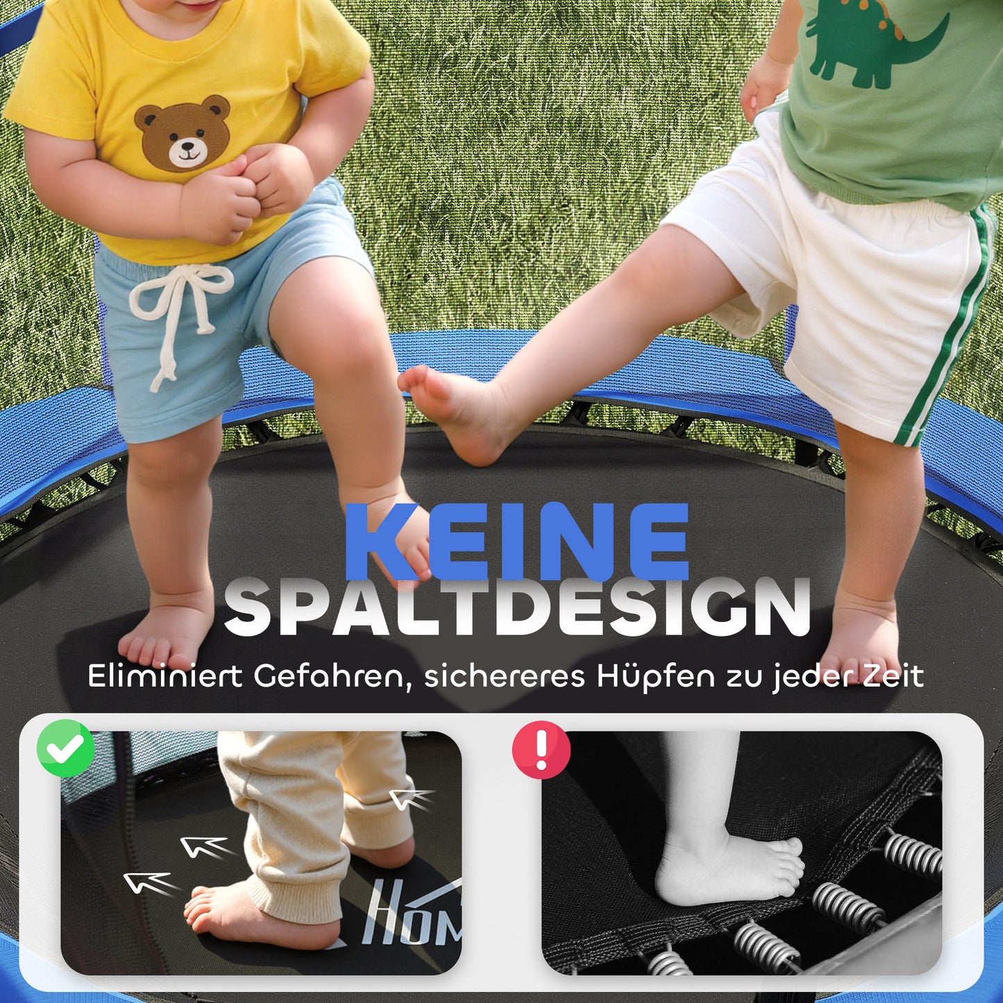 HOMCOM Trampolin für Kinder, Ø140 cm, mit Sicherheitsnetz, für innen und außen, Stahl, Kunststoff, belastbar bis 50 kg, Blau