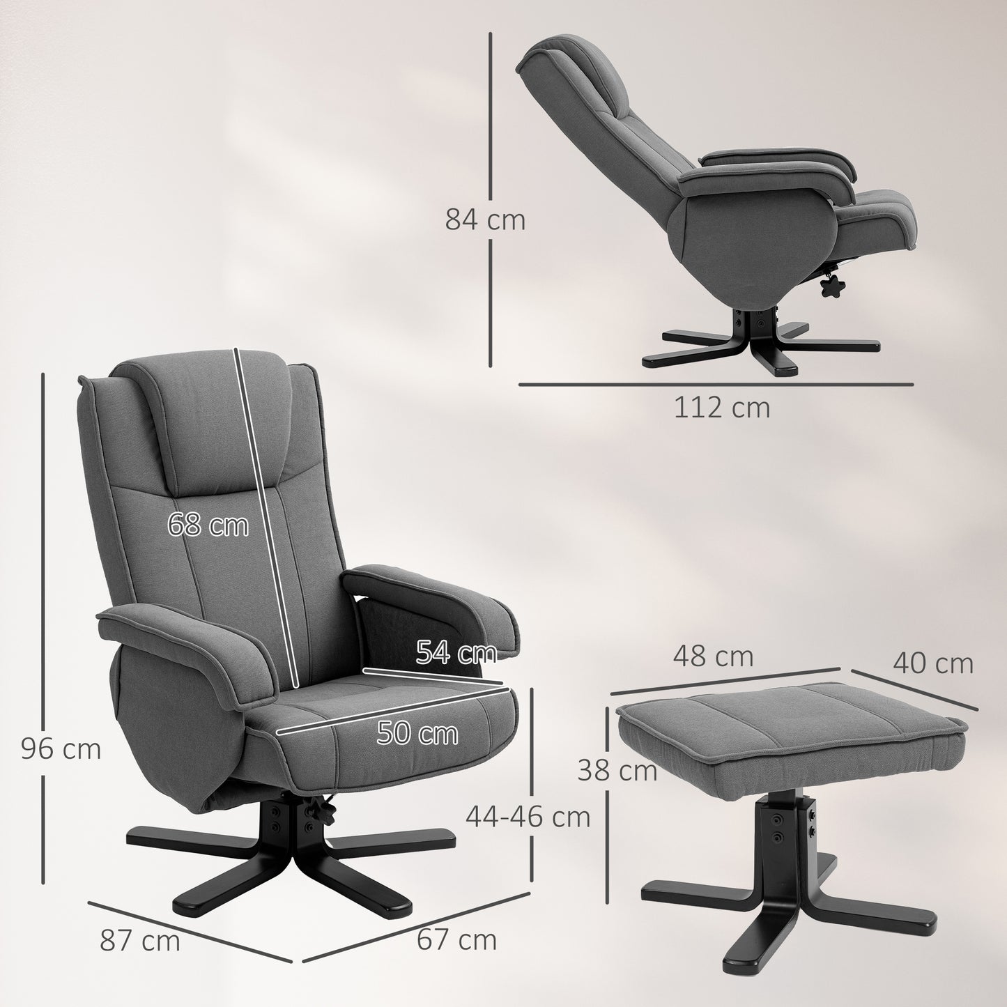 HOMCOM Schaukelbarer Relaxsessel mit Fußhocker, Stoffbezug in Samtoptik, drehbarer Polstersessel, Holzgestell, Grau