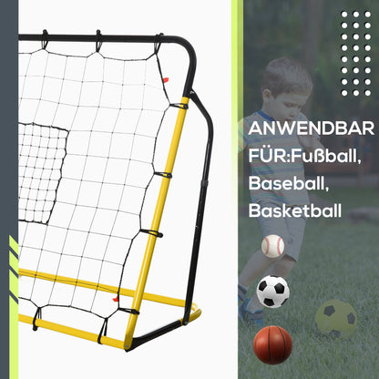 HOMCOM Kickback Fußball Rebounder Tor Rückprallwand Netz für Fußball, Basketball und Baseball, Stahl+PE, Gelb+Schwarz, 184 x 63 x 123 cm