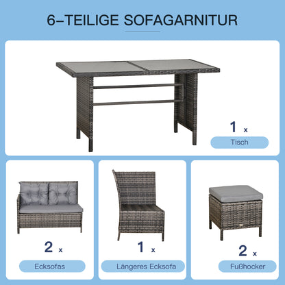 Outsunny Gartenmöbel-Set från PE-Rattan, för 5 personer, Rattan-Lounge-Set, abnehmbare Polster, Grau + Braun