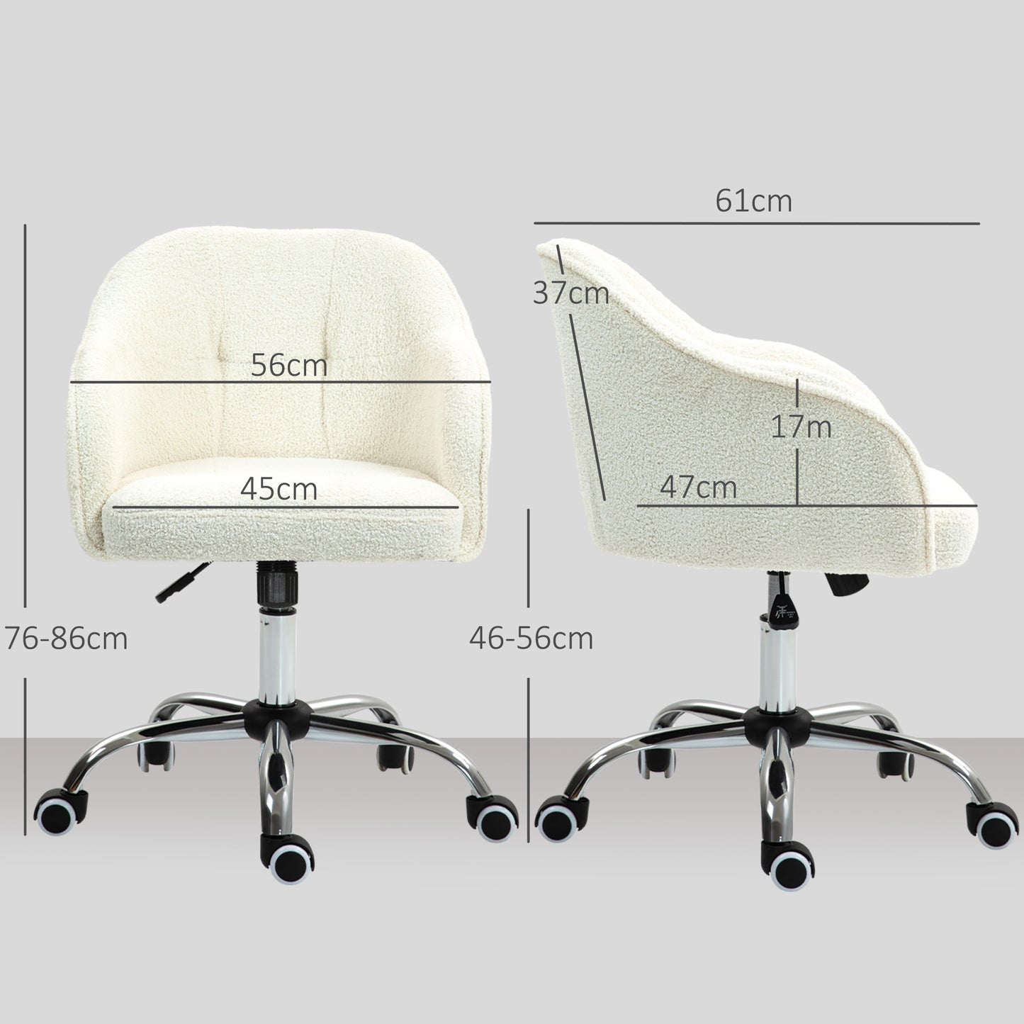 HOMCOM Homeoffice Stuhl, Ergonomisch Schreibtischstuhl mit Wippfunktion, Teddysamtoptik 56 x 61 x 86 cm Cremeweiß