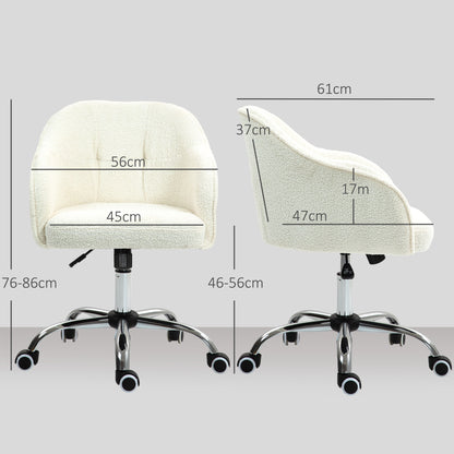 HOMCOM Homeoffice Stuhl, Ergonomisch Schreibtischstuhl mit Wippfunktion, Teddysamtoptik 56 x 61 x 86 cm Cremeweiß