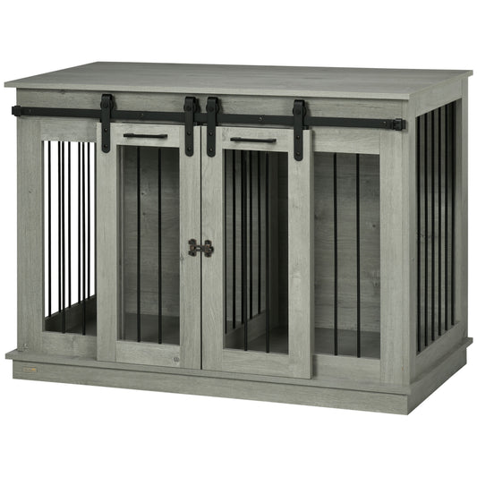 PawHut Hundekäfig mit 2 Türen, Hundebox, Transportbox für Hunde, rustikales Design, verriegelbar, Grau