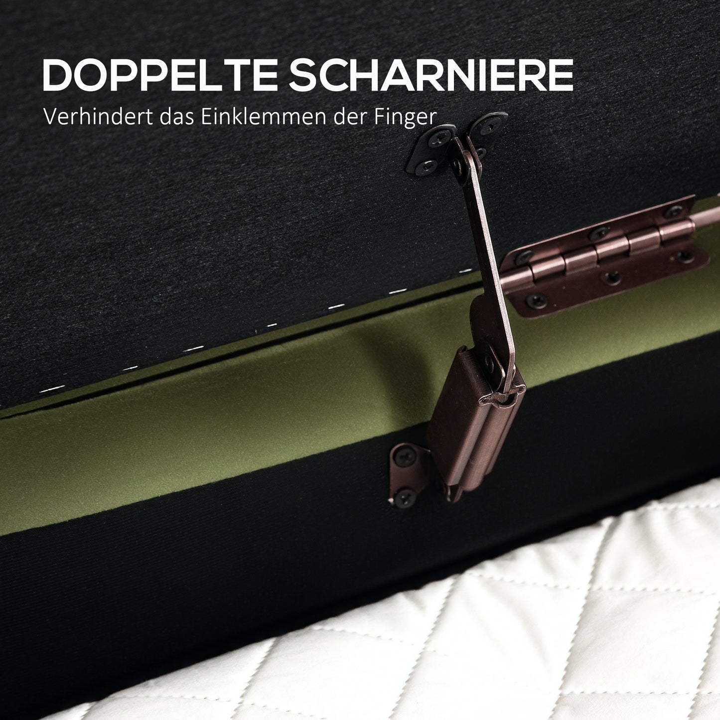 HOMCOM Sitzbank mit Klappdeckel und Stauraum, Stoffbezug, Holz, Metall, Dunkelgrün+Goldfarben