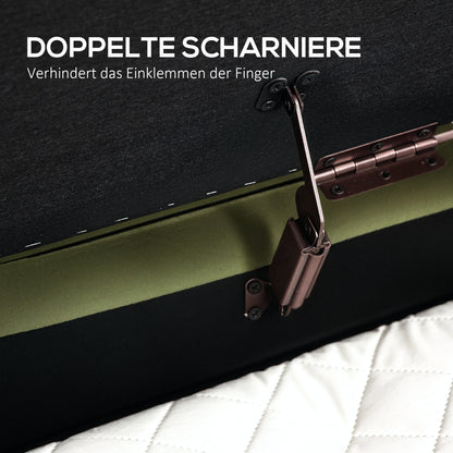 HOMCOM Sitzbank mit Klappdeckel und Stauraum, Stoffbezug, Holz, Metall, Dunkelgrün+Goldfarben