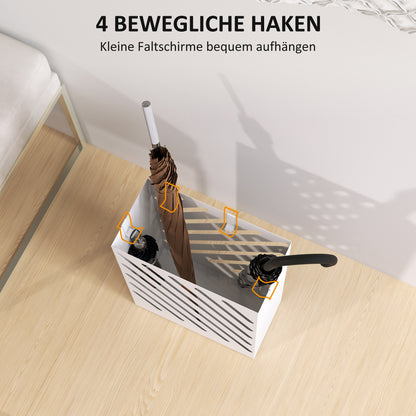 HOMCOM Regenschirmständer mit Tropfschale, 4 Haken, Stahl, 28L x 14B x 41H cm, Weiß
