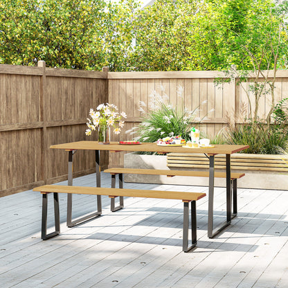 Outsunny Sitzgruppe 3-teilig Holz Essgrupp für 6 Personen Esstisch mit 2 Bänke Schirmloch Holztisch 178 x 76 x 77 cm Naturholz