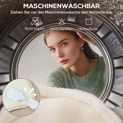 HOMCOM Heizdecke mit Dualzonensteuerung 160 x 140 cm maschinenwaschbar mit 5 Heizstufen, 10 Stunden Timer, Überhitzungsschutz