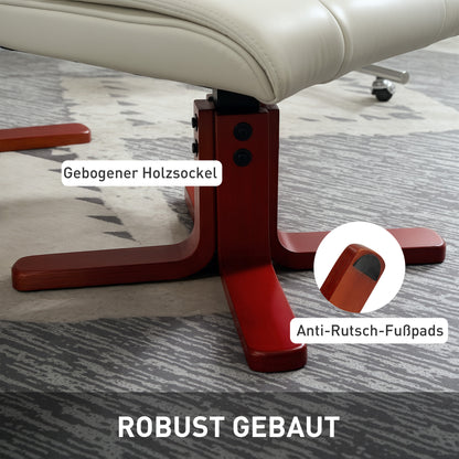 HOMCOM Relaxsessel mit Hocker, Lederoptik, neigbare Lehne, bis 150 kg, Cremeweiß