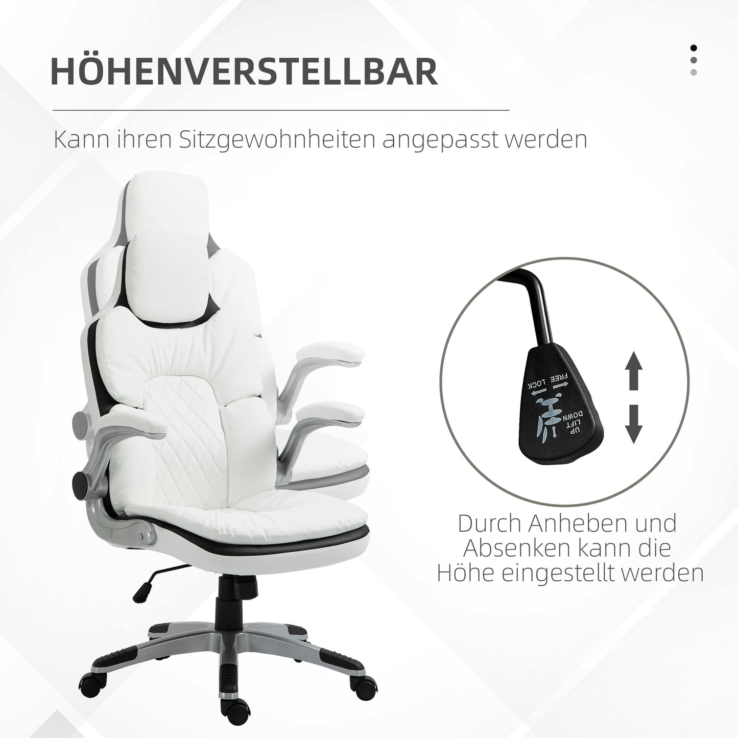 Vinsetto Ergonomischer Bürostuhl mit klappbare Armlehnen, Höhenverstellbarer Schreibtischstuhl mit Wippfunktion, dick gepolsterter Stuhl mit verstellbare gepolsterte Armlehne 69 x 67 x 113-121 cm