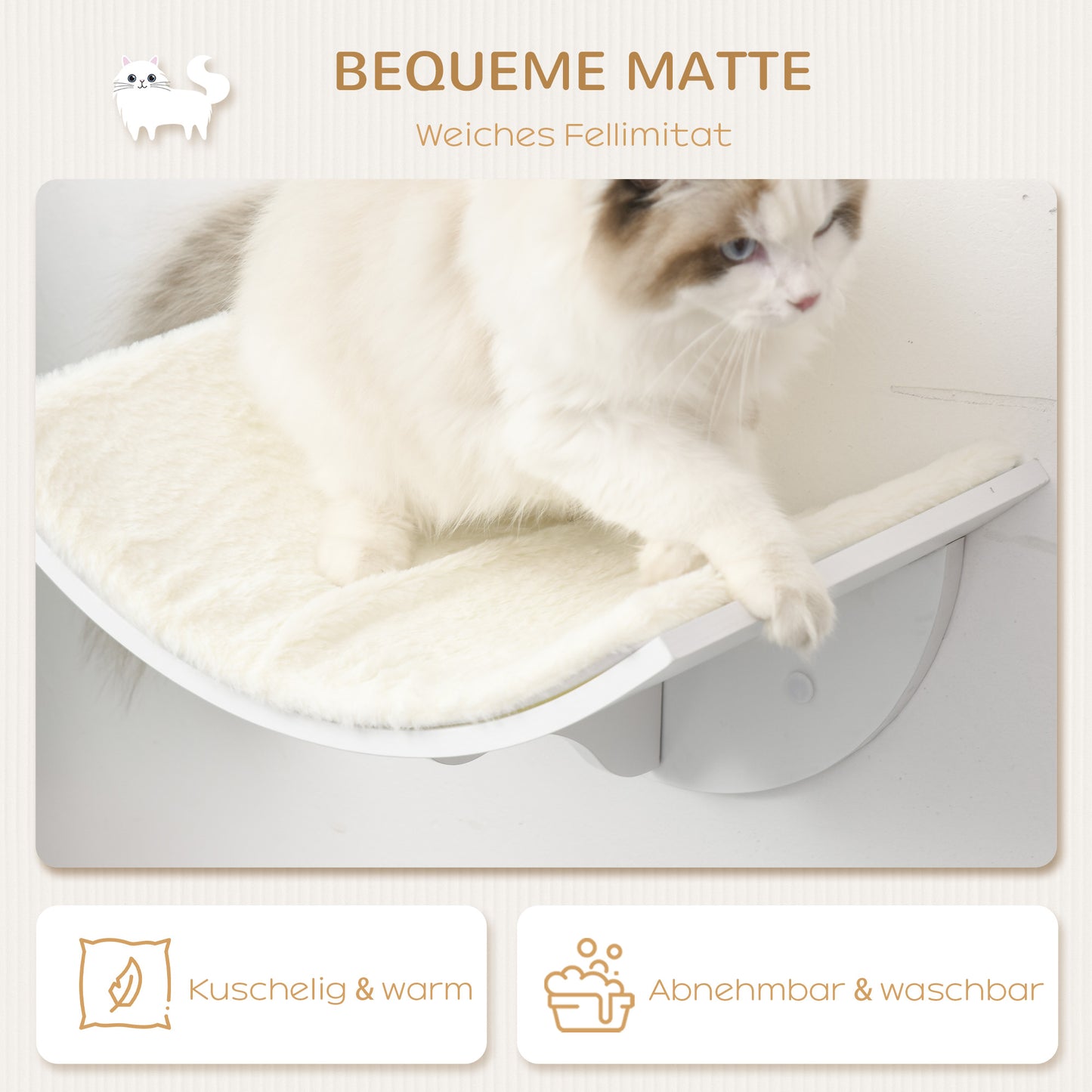 PawHut Katzenregal, Wandmontage, weiche Liegefläche, bis 10kg, 41x28x21cm, Weiß
