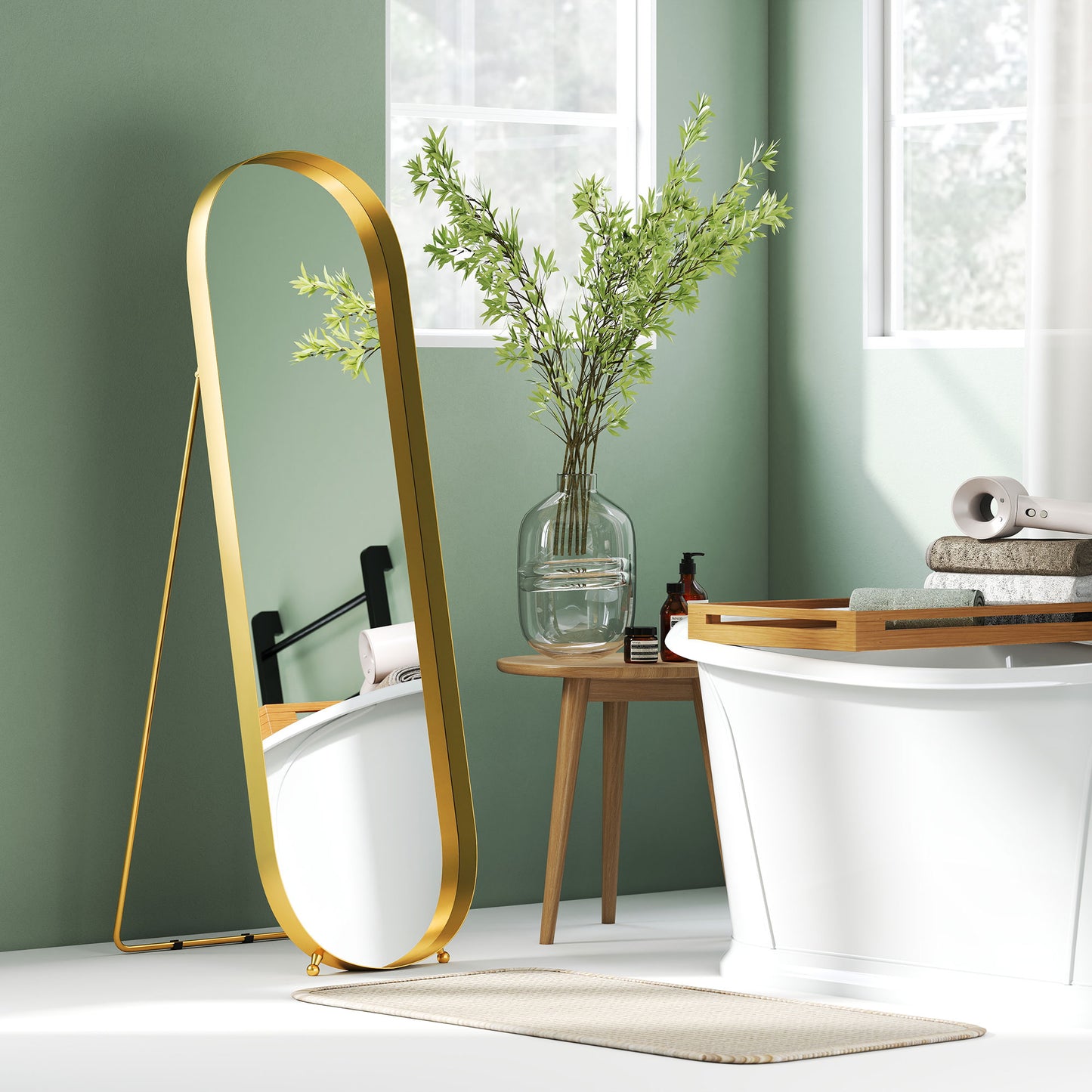 HOMCOM Ganzkörperspiegel mit Metallrahmen, 160 x 50 cm, goldfarbener Rahmen, für Wohnzimmer, Schlafzimmer