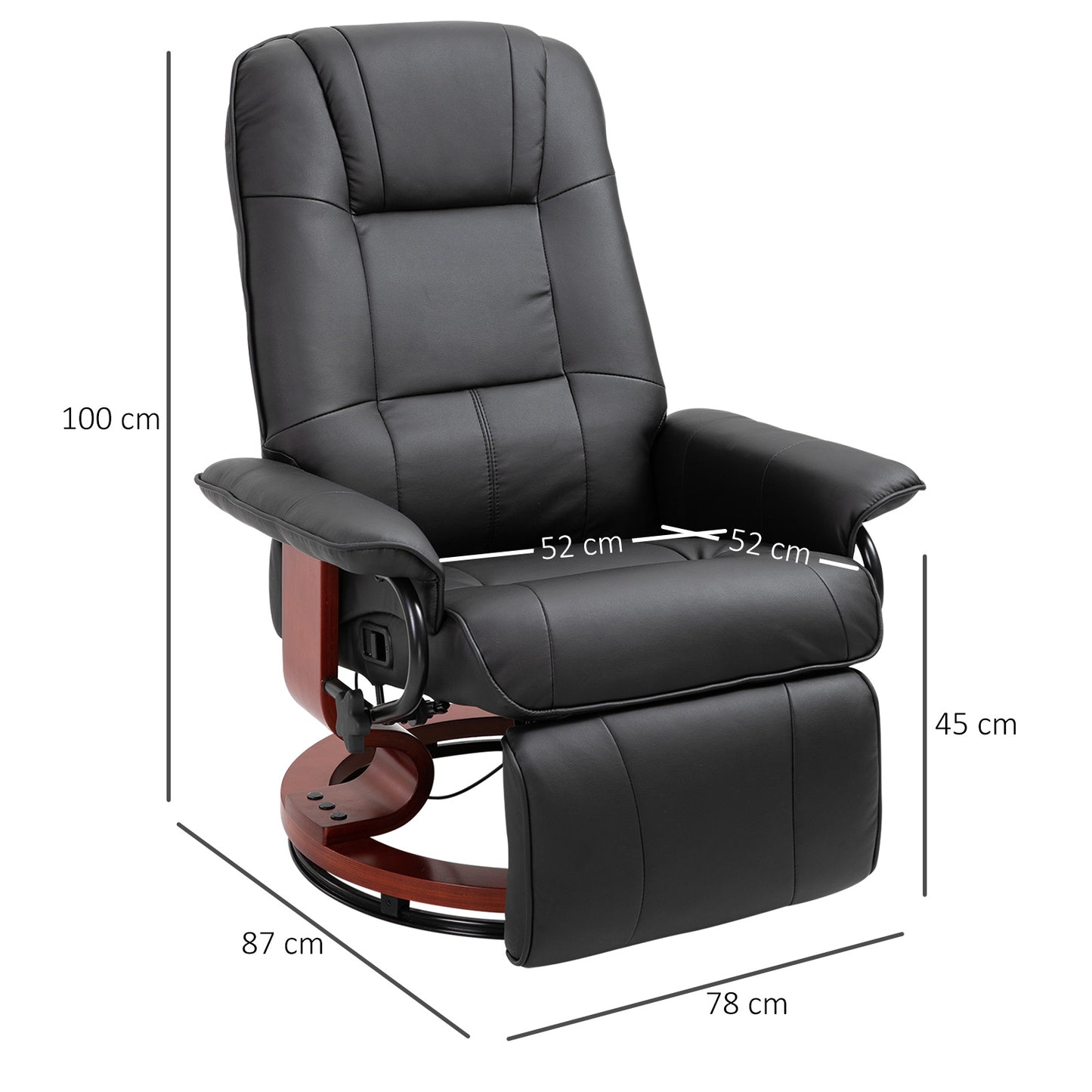HOMCOM Relaxsessel Fernsehsessel Liegesessel Kunstleder 360° Drehstuhl 145° neigbar Schwarz 78 x 87 x 100 cm