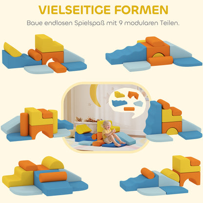AIYAPLAY 9-teiliges Soft-Baustein-Set, weiche Blöcke zum Bauen und Spielen, Indoor-Spielset für Kleinkinder, Schaumstoff, Bunt