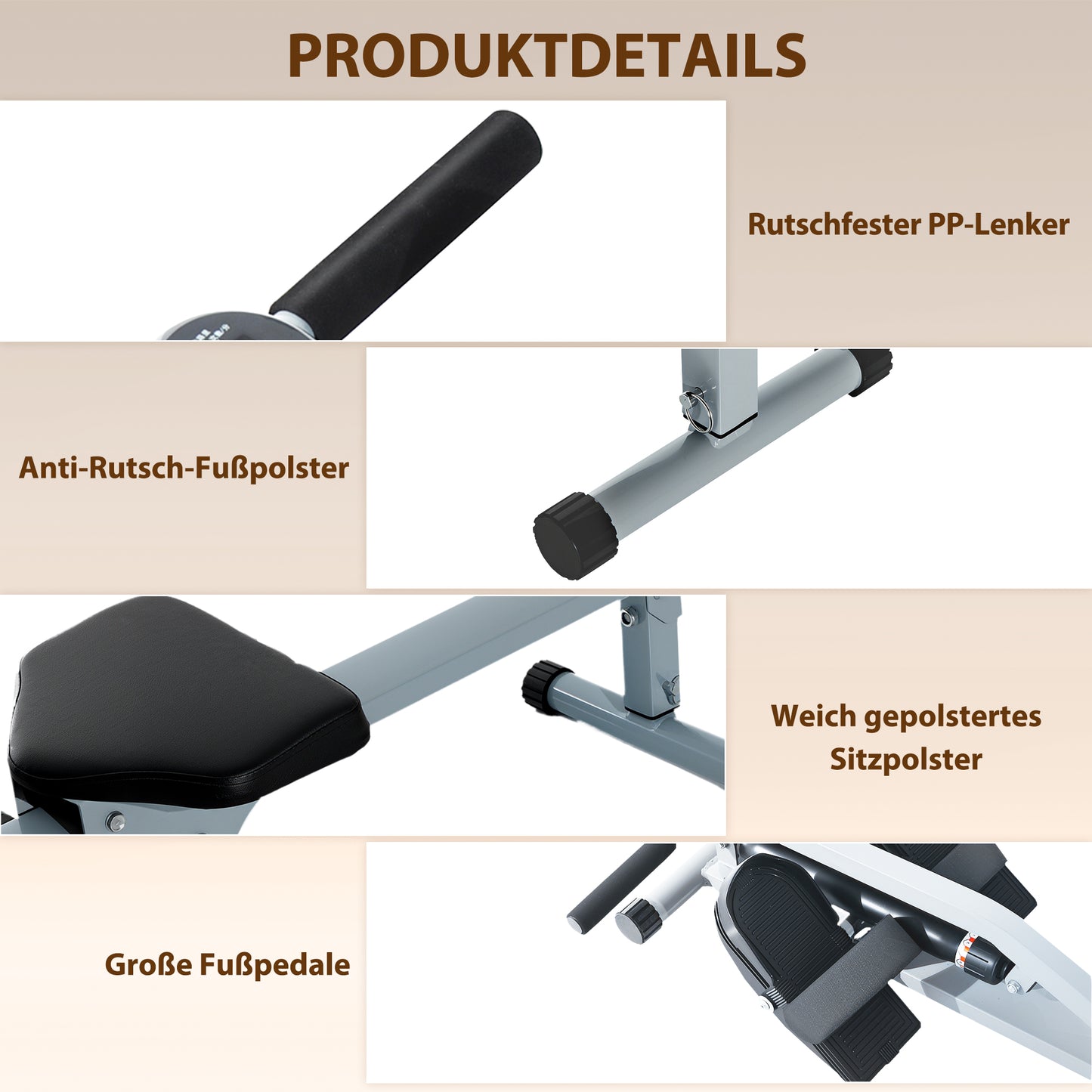 HOMCOM Rudergerät für Zuhause, Hydraulisches Fitness-Rudergerät mit LCD-Display, 12 Widerstandsstufen, Rudermaschine belastbar bis 100kg Fitnessgerät Trainingsgerät für das Ganzkörpertraining