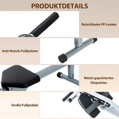 HOMCOM Rudergerät für Zuhause, Hydraulisches Fitness-Rudergerät mit LCD-Display, 12 Widerstandsstufen, Rudermaschine belastbar bis 100kg Fitnessgerät Trainingsgerät für das Ganzkörpertraining