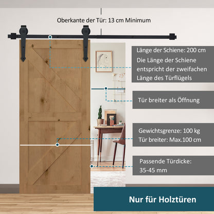HOMCOM Schiebetür-Kit, rustikales Design, Kohlenstoffstahl, trägt bis zu 100 kg pro Paneel