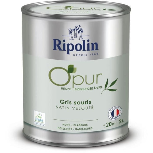 O'PUR paint for walls, woodwork & radiators - RIPOLIN - 472827 - Mouse grey - Velvety satin - 2 L