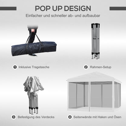 Outsunny Faltpavillon, Faltzelt mit Seitenwänden inkl. Tragetasche, Gartenpavillon, Metall, Oxfordstoff, 3 x 3 m, Cremeweiß