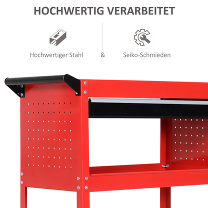 HOMCOM Werkzeugkoffer Werkzeugtrolley Werkzeugbox, 3 Ebenen, 4 Rollen, 82 cm x 35 cm x 76 cm, Rot