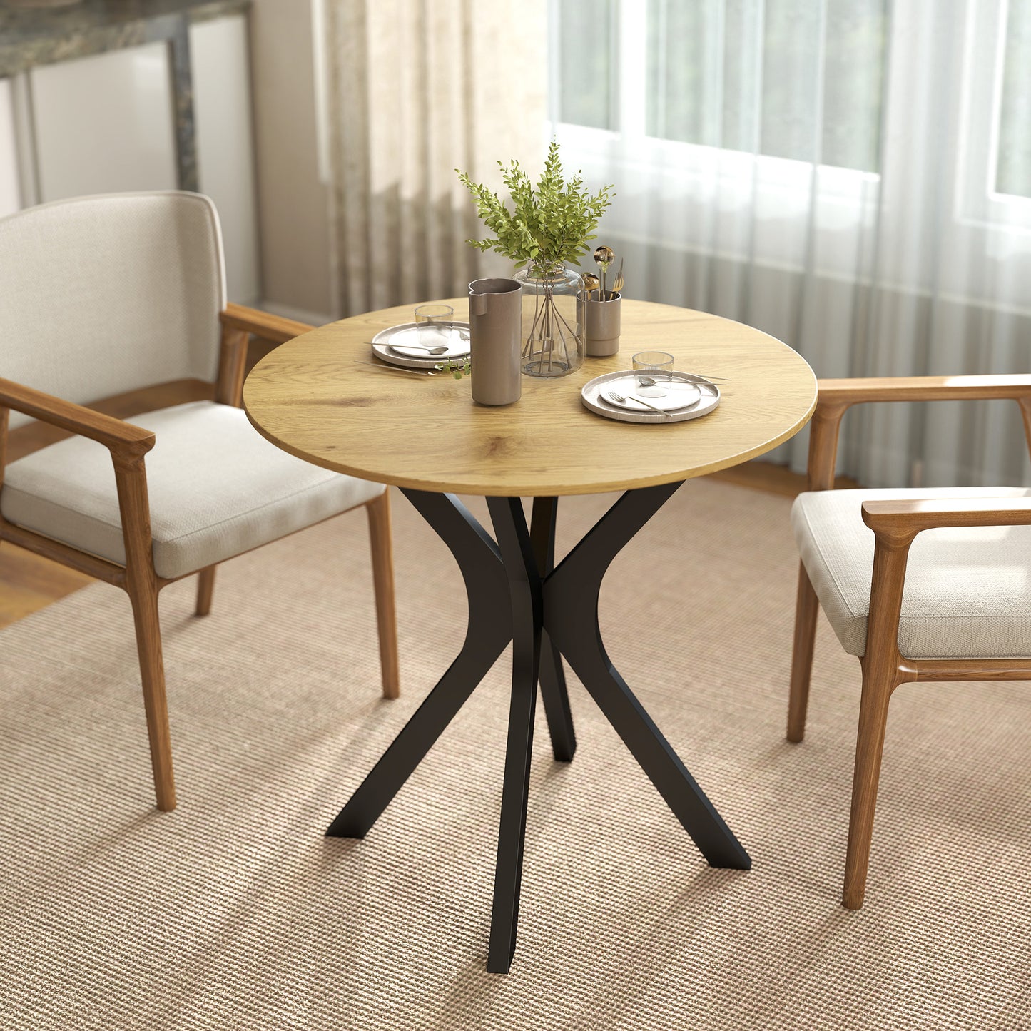 HOMCOM Esstisch Küchentisch Runder Tisch, Modernes Design, 78 cm x 78 cm x 75 cm, Naturholz