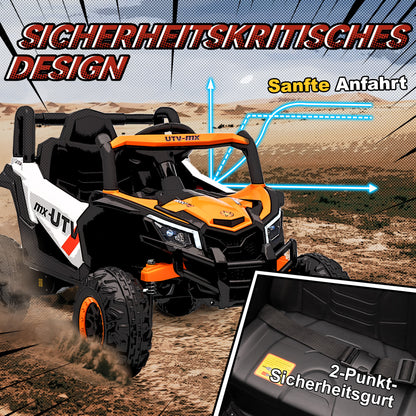 AIYAPLAY 12V Elektroauto für Kinder, Fernbedienungsfunktion, Gurt, Hupe, LED-Lichter, USB-Port, für 3-5 Jahre, Orange