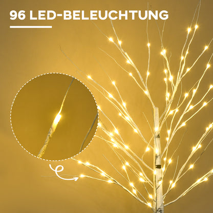 HOMCOM Künstliche Birke mit LEDs, biegsame Äste, Kunststoff und Metall, 150 cm, Weiß