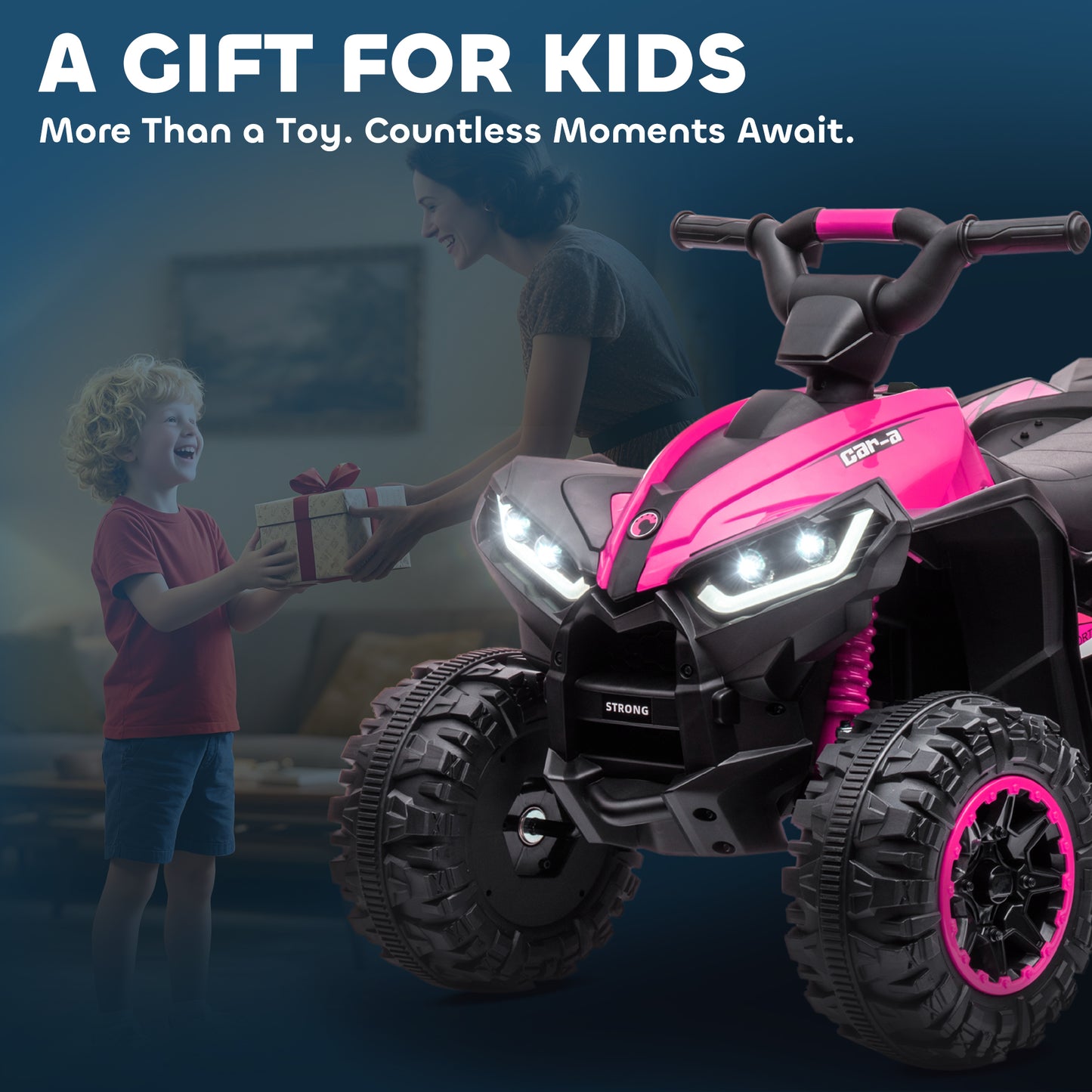 HOMCOM Elektro Kinderquad, 3-6 km/h, Licht/Musik, für 3-5 Jahre, bis 25kg, Rosa/Schwarz