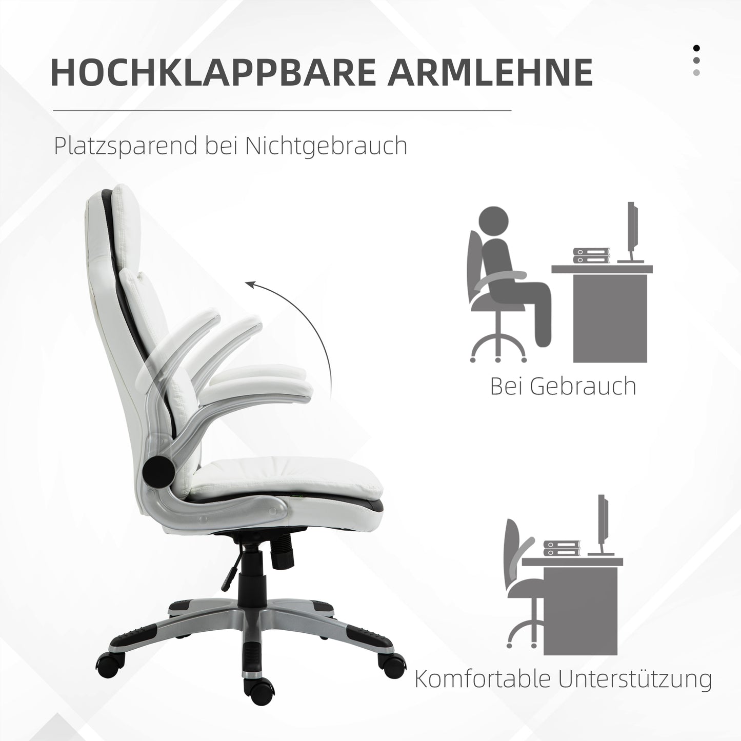 Vinsetto Ergonomischer Bürostuhl mit klappbare Armlehnen, Höhenverstellbarer Schreibtischstuhl mit Wippfunktion, dick gepolsterter Stuhl mit verstellbare gepolsterte Armlehne 69 x 67 x 113-121 cm