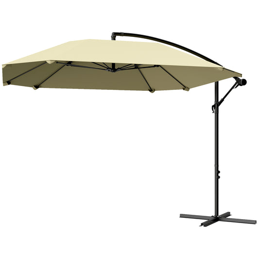 Outsunny Ampelschirm Alu Ø 260 cm Sonnenschirm, wasserdicht Kurbelschirm mit Ständer, Kurbel, Beige