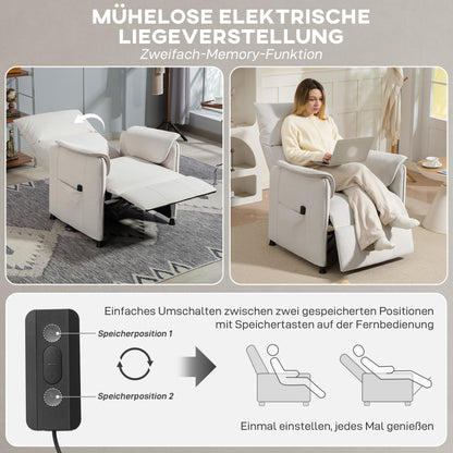 HOMCOM Relaxsessel mit leisem Motor, Polstersessel mit robusten Stoffbezug, Memory-Funktion, anpassbare Fußstütze, Cremeweiß